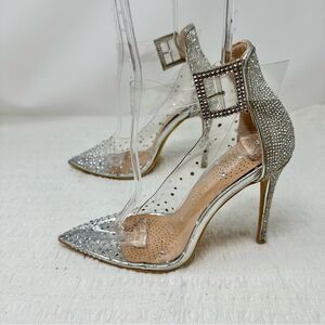 Azalea Wang Rhinestone Bejeweled Clear Heels- Size 8